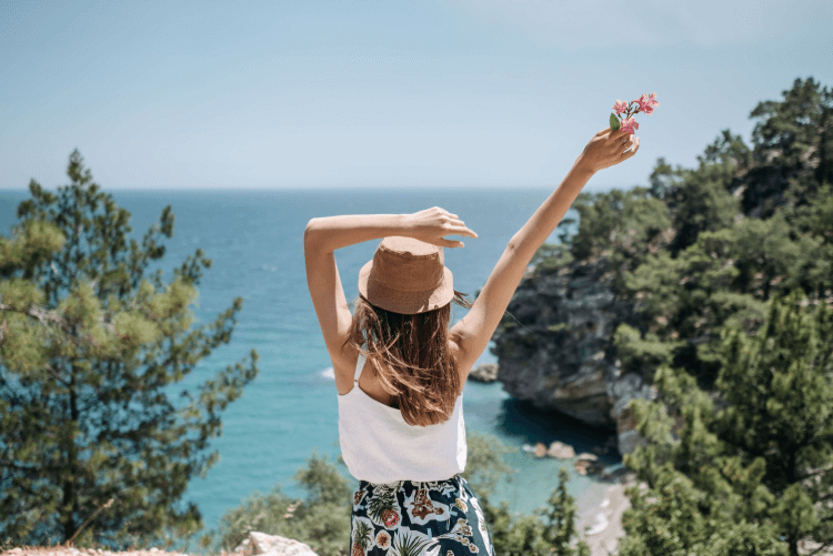 Happy Lady By The Sea