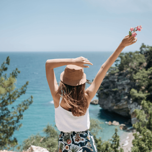 Happy Lady By The Sea